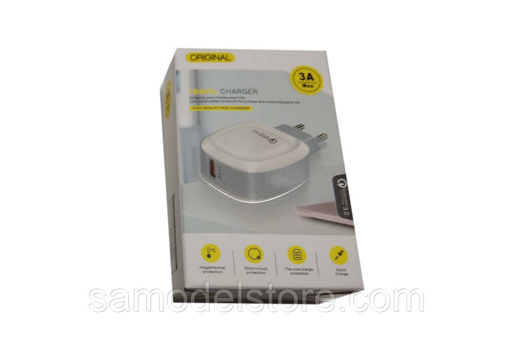 Мережевий зарядний пристрій ORIGINAL 1 USB 3 А, фото 1