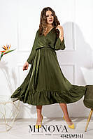 Шовкове плаття зеленого кольору з блиском, розкльошеного силуету, розмір від 42 до 48 46/48