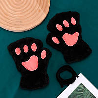 Перчатки без пальцев, митенки кошачьи лапки черные (15384)