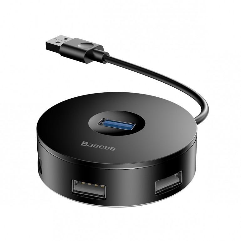 Перехідник Baseus Round Box HUB Adapter на 4 порти USB, Чорний (CAHUB-F01)