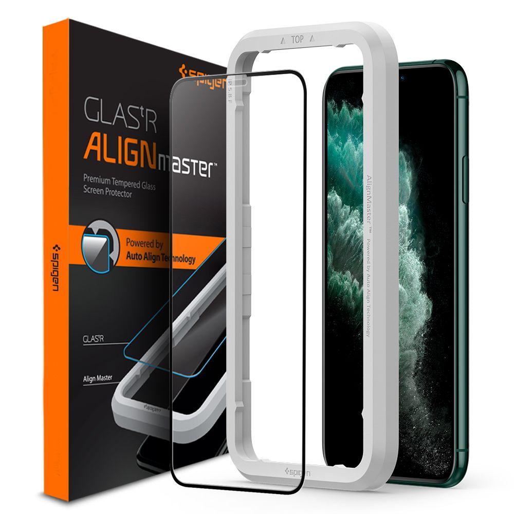 Захисне скло Spigen для iPhone 11 Pro Max — (Пурездену паковання), (1 шт.) Black (AGL00098)