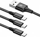 Кабель Baseus Rapid Series 3-in-1 Cable Micro+Dual Lightning 3A 1.2м, Black (CAMLL-SU01), фото 4
