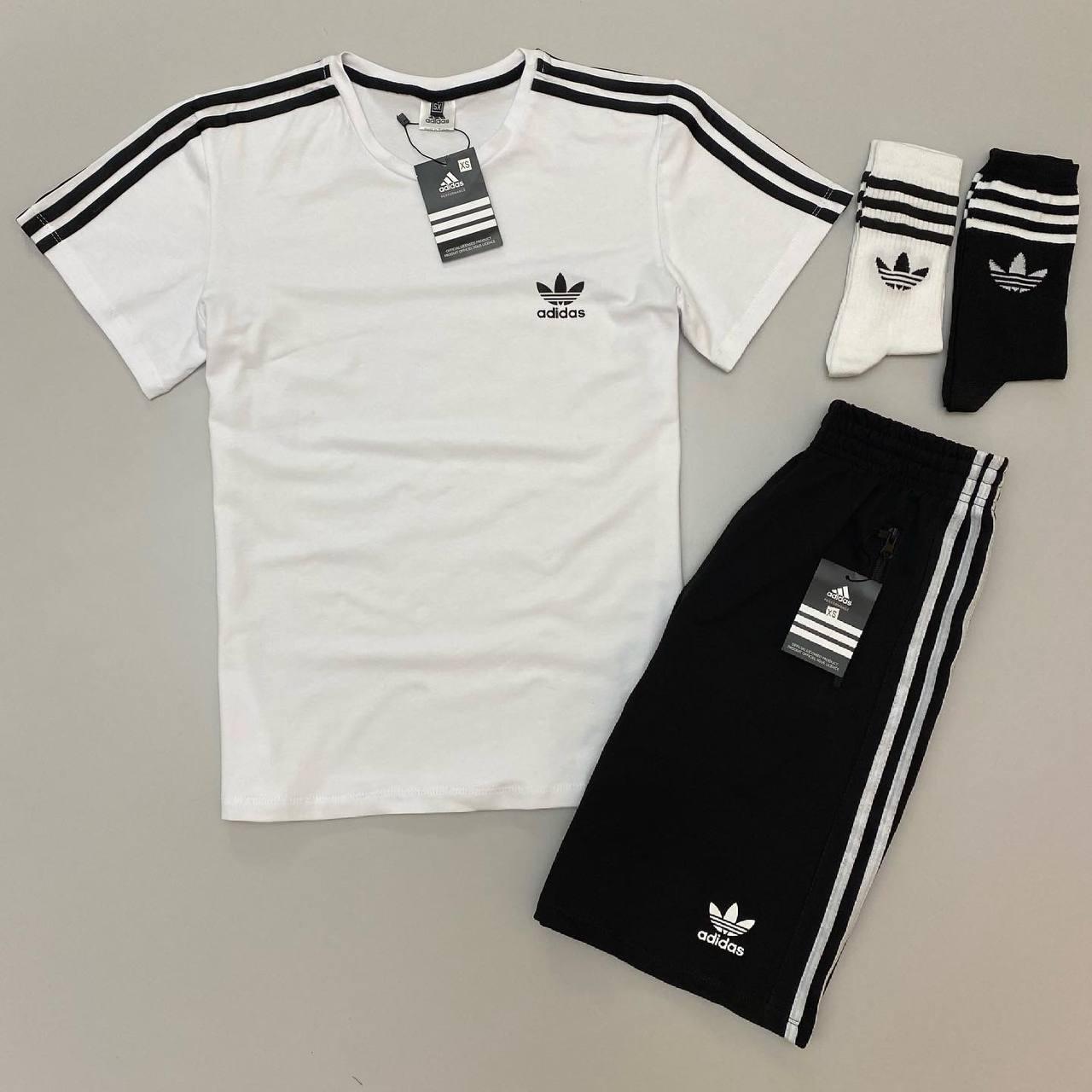 Костюм жіночий літній Adidas шорти футболка спортивний комплект адідас чорний-білий