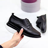 Классические черные кожаные женские туфли натуральная кожа на шнуровке низкий ход (обувь женская), фото 2