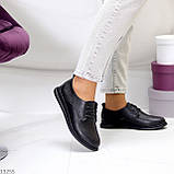 Классические черные кожаные женские туфли натуральная кожа на шнуровке низкий ход (обувь женская), фото 8