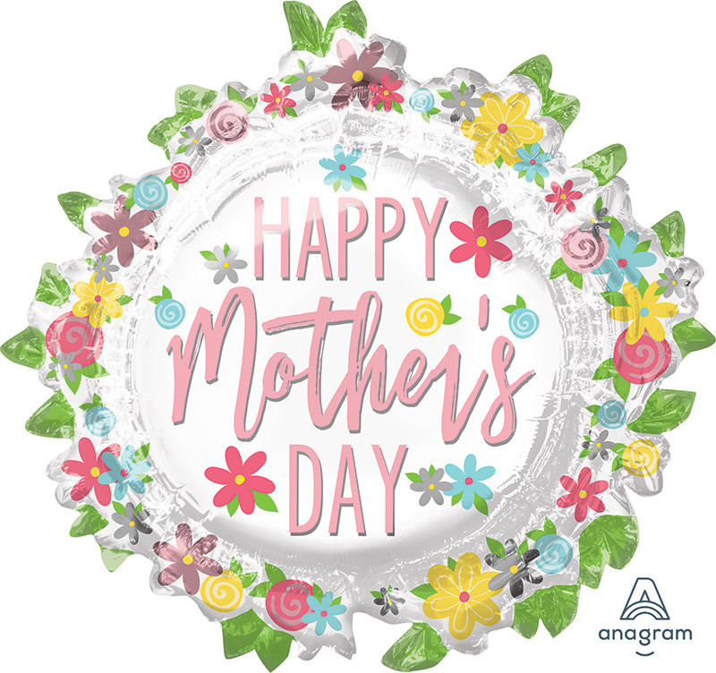 A 30" Happy Mother's Day Wreath SuperShape Foil Balloon. Фольговані кулі З Днем матері — В УП, фото 1