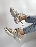 Кросівки жіночі шкіряні бежеві кроси демісезонні високі на весну спортивні повсякденні, фото 2