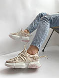 Кросівки жіночі шкіряні бежеві кроси демісезонні високі на весну спортивні повсякденні, фото 3