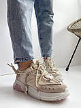 Кросівки жіночі шкіряні бежеві кроси демісезонні високі на весну спортивні повсякденні, фото 5