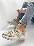Кросівки жіночі шкіряні бежеві кроси демісезонні високі на весну спортивні повсякденні, фото 6
