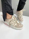 Кросівки жіночі шкіряні бежеві кроси демісезонні високі на весну спортивні повсякденні, фото 10