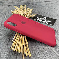 Чехол Silicone case для iPhone X (10) / Xs (10s) с открытым низом микрофиброй силиконовый 5. Малиновый (Rose Red)