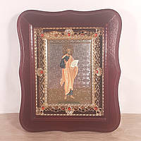 Ікона апостол Петро, ​​лик 10х12 см, у темному дерев'яному кіоті з камінням