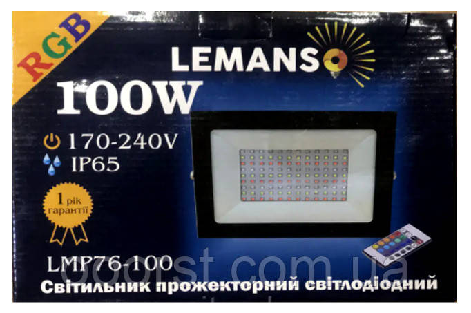 Світлодіодний прожектор кольоровий RGB 100Вт IP65 Lemanso LMP76-100 з пультом