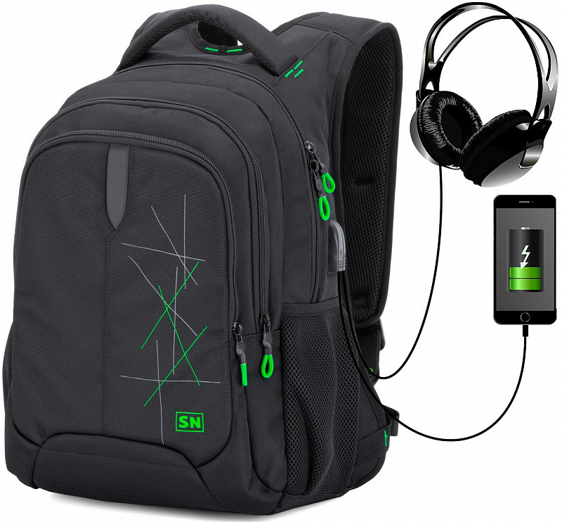 Рюкзак шкільний ортопедичний зелений для хлопчика з USB підлітковий 5-11 клас SkyName 90-120G