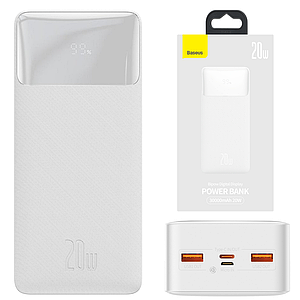 Повербанк із швидкою зарядкою Baseus Bipow Digital Display 2USB+Type-C PD/QC 20W 30000mAh White