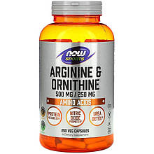 L-Аргінін і L-Орнітин NOW Foods, Sports "Arginine&Ornithine" підтримує білковий обмін (250 капсул)