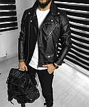 Чоловіча шкіряна куртка чорна шкіра на блискавці весна осінь косуха Туреччина преміум'якості, фото 5