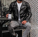 Чоловіча шкіряна куртка чорна шкіра на блискавці весна осінь косуха Туреччина преміум'якості, фото 9