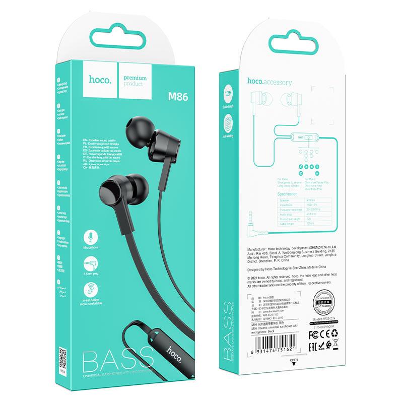 Навушники провідні з мікрофоном Hoco M86 Oceanic universal 3.5mm Black