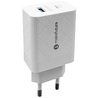 Зарядний пристрій MakeFuture 18 W Type-C PD + USB QC 3.0 White (MCW-32PWH)