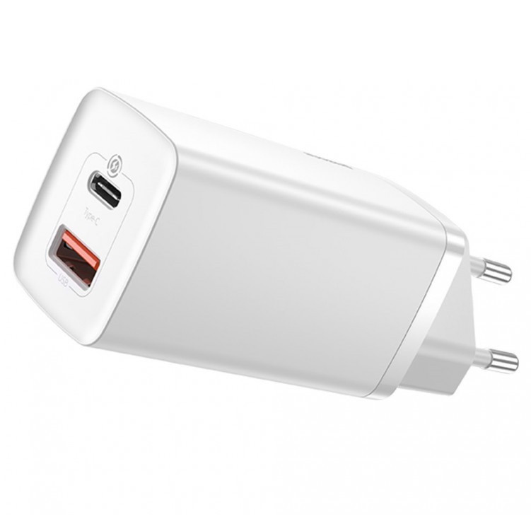 Зарядний пристрій для телефону з швидкою зарядкою BASEUS GaN2 Lite |Type-C/Type-A, 3A/65W, PD/QC| Білий (CCGAN2L-B02)