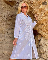 Туника - халат женская пляжная белая батист с кружевом Indira