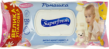 Серветки вологі Super Fresh 120шт для дітей та мам,chamomile з клапаном №9010 (9)