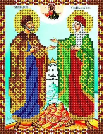 Схема на тканині для вишивання бісером Святі Петро і Февронія. А-рядок.