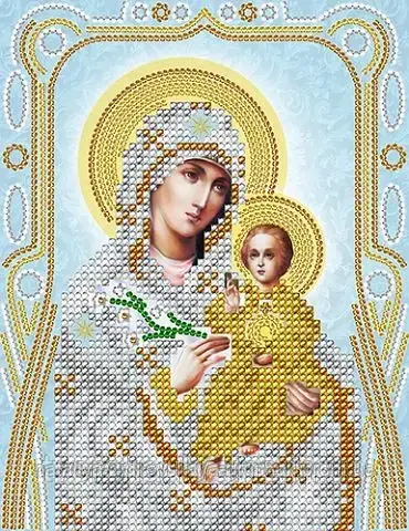 Схема на тканині для вишивання бісером Ікона Пресвятої Богородиці Нев'янучий цвіт (срібло)