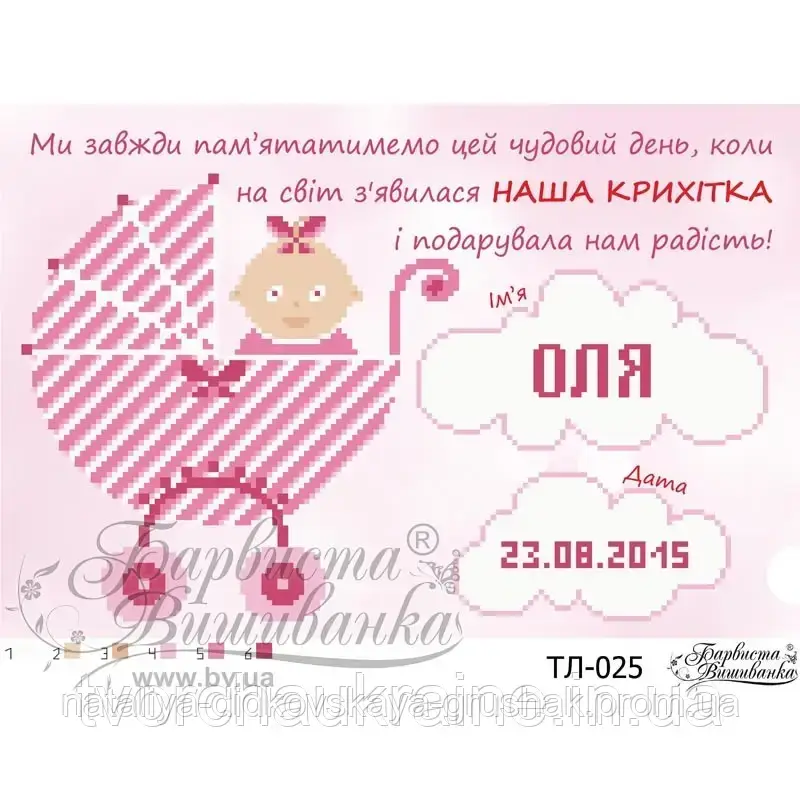 Бісерна заготівля для вишивки схеми-картини Метрика дівчинки «Коляска»