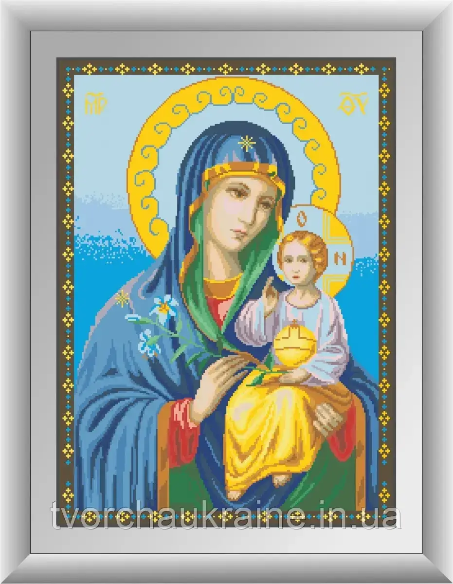 Ікона Божої Матері " Нев'янучий цвіт. Набір алмазної живопису (квадратні, повна)