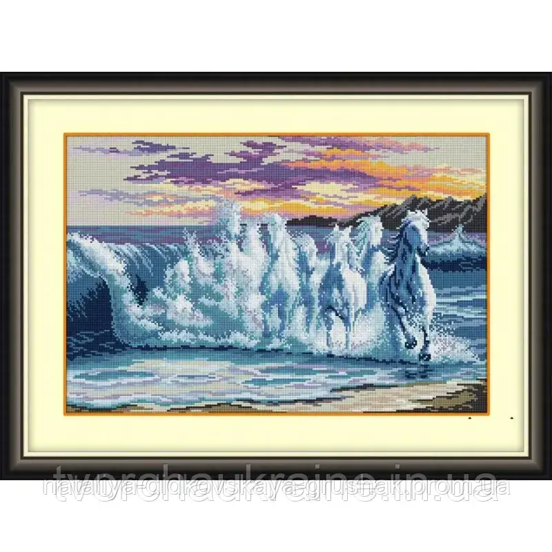 Хвиля (коні). Dream Art. Набір алмазної живопису (квадратні, повна) (D4400)