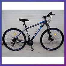 Велосипед гірський двоколісний однопідвісний сталевий Azimut Aqua 27.5" GD 27.5 дюйма 17 рама чорно-синій