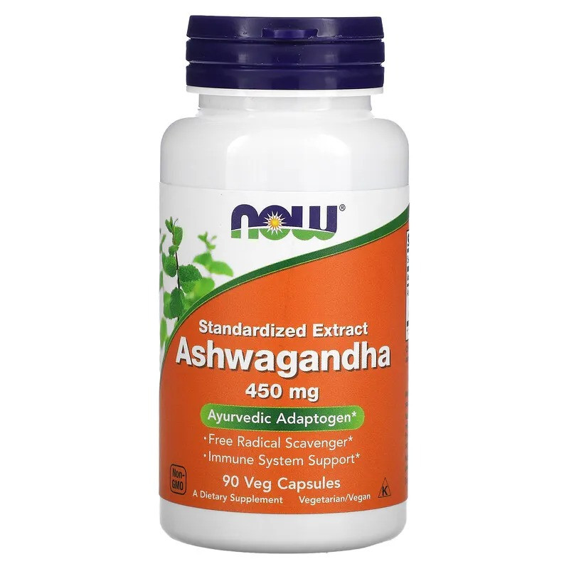 Ашвагандха, Ashwagandha, Now Foods, 450 мг (90 капсул)