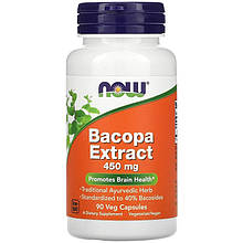 Екстракт бакопи NOW Foods "Bacopa Extract" 450 мг, здоров'я мозку (90 капсул)