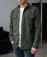 Плотная рубашка джинсовая мужская зеленого цвета (хаки) турецкий производитель джинсовая рубашка на пуговицах