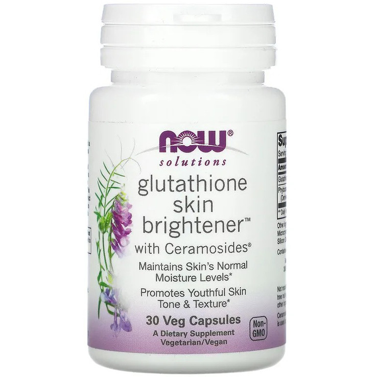 Освітлювальний засіб для шкіри NOW Foods, Solutions "Glutathione Skin Brightener" з глутатіоном (30 капсул), фото 1