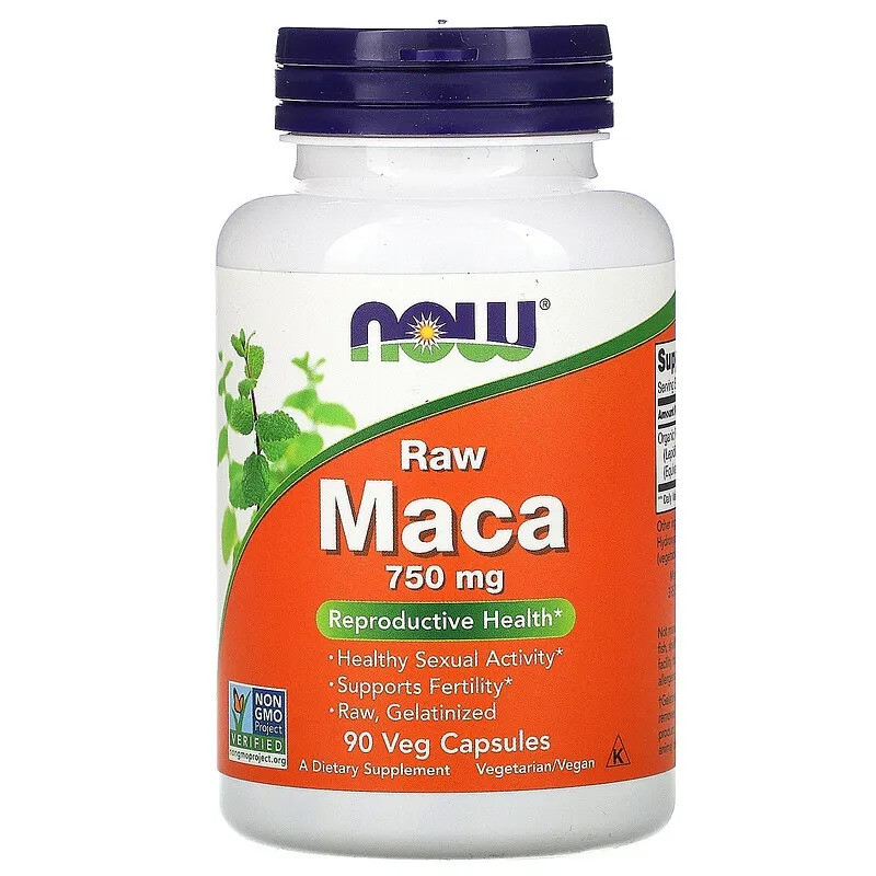 Мака сира NOW Foods "Raw Maca" підтримка репродуктивного здоров'я, 750 мг (90 капсул)