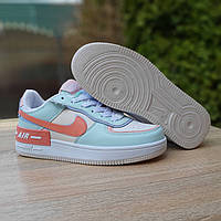 Обувь для девушек весна лето Найк Аир Форс 1 Шедоу Женские кроссовки бирюзовые с белым Nike Air Force 1 Shadow