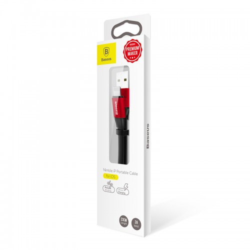 Зарядний кабель для iPhone розмір 0.23 метра плоский Baseus Nimble Lightning Cable 2A Black-Red, фото 1