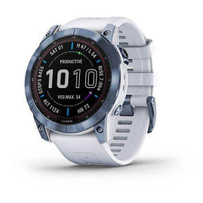 Garmin Fenix 7X Sapphire Solar мінерально-синій титановий DLC з ремінцем кольору білого каменю