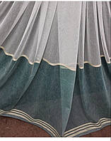 Тюль лен в полоску молочно-зененого цвета для зала спальни и кухни Красивая стильная турецкая тюль