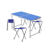 Al Стіл складаний Lanyu L-2-U Blue з 4 стільцями та отвором для парасольки 120 см розкладний столик садовий