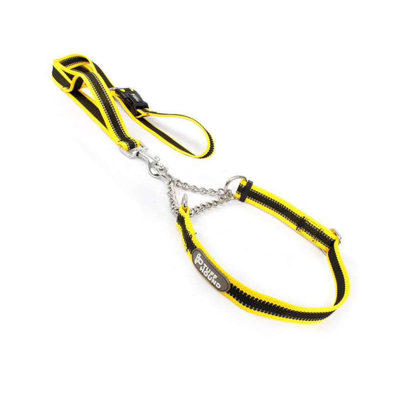 Al Нашийник зашморг нейлоновий для собак TUFF HOUND TC00104 Yellow Black S з повідцем