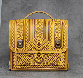 Велика шкіряна сумка-портфель, жовта сумка ручної роботи з натуральної шкіри