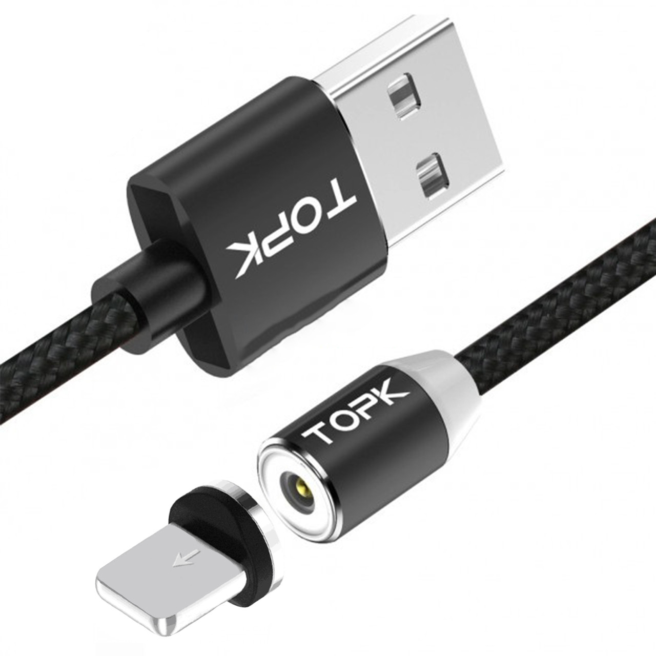 Al Магнітний кабель для заряджання Topk USB (TK17i-VER2) Lightning Black 2m 2.4A 360° зарядний кабель