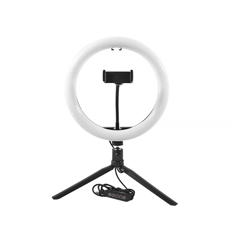 Al Кільцева світлодіодна лампа LED HQ-10RGB зі штативом та тримачем для телефону фото відеозйомки блогера