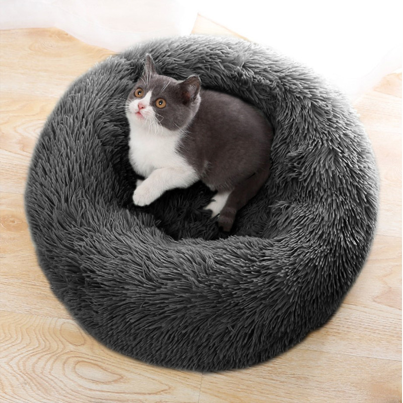 Al Лежак-пуфік Taotaopets 552201 XL Dark Grey для котів собак круглий лежанка