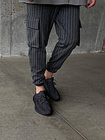 Мужские современные полосатые штаны на резинке тёмно-серые